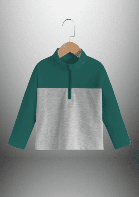 Boys Quarter Zipper Color Teal Blue and Grey Sweatshirt - RKFCW371